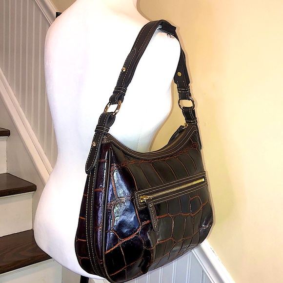 Vintage DOONEY BOURKE Brown Croc Leather Brown Top Handle Oversized Shoulder Bag - Picture 11 of 17